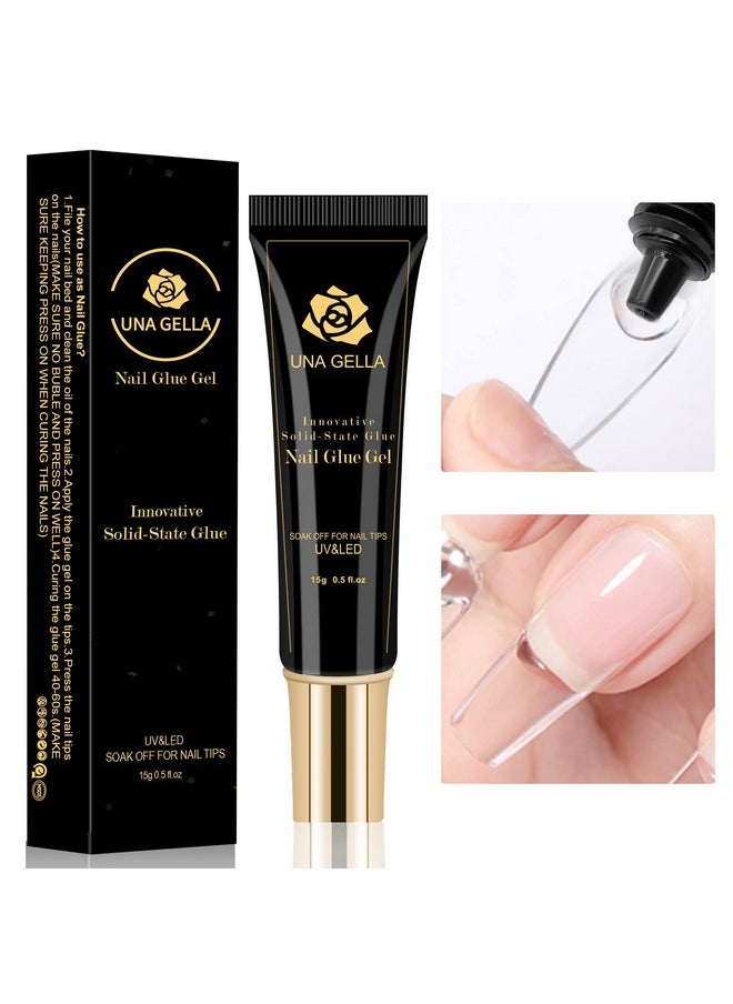 UNA GELLA - Soft Gel Nail Tips Glue Gel Solid Nail Glue Gel 15Ml Lamp Curing Needed Solid Soak Off Glue Super Strong Nail Glue Gel For Acrylic Nails Extension Fake Nails Press On Nails - Image 1