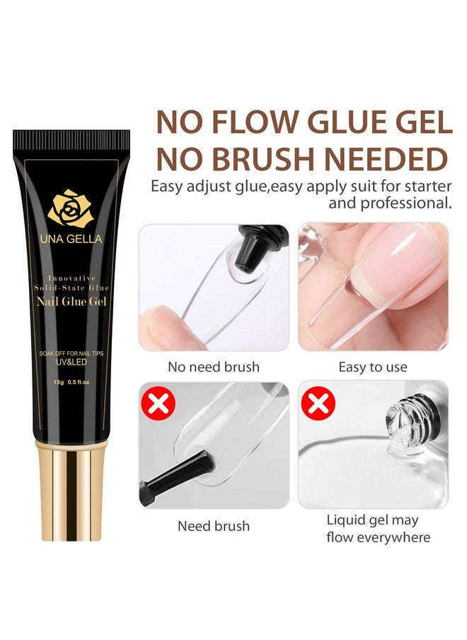 UNA GELLA - Soft Gel Nail Tips Glue Gel Solid Nail Glue Gel 15Ml Lamp Curing Needed Solid Soak Off Glue Super Strong Nail Glue Gel For Acrylic Nails Extension Fake Nails Press On Nails - Image 1
