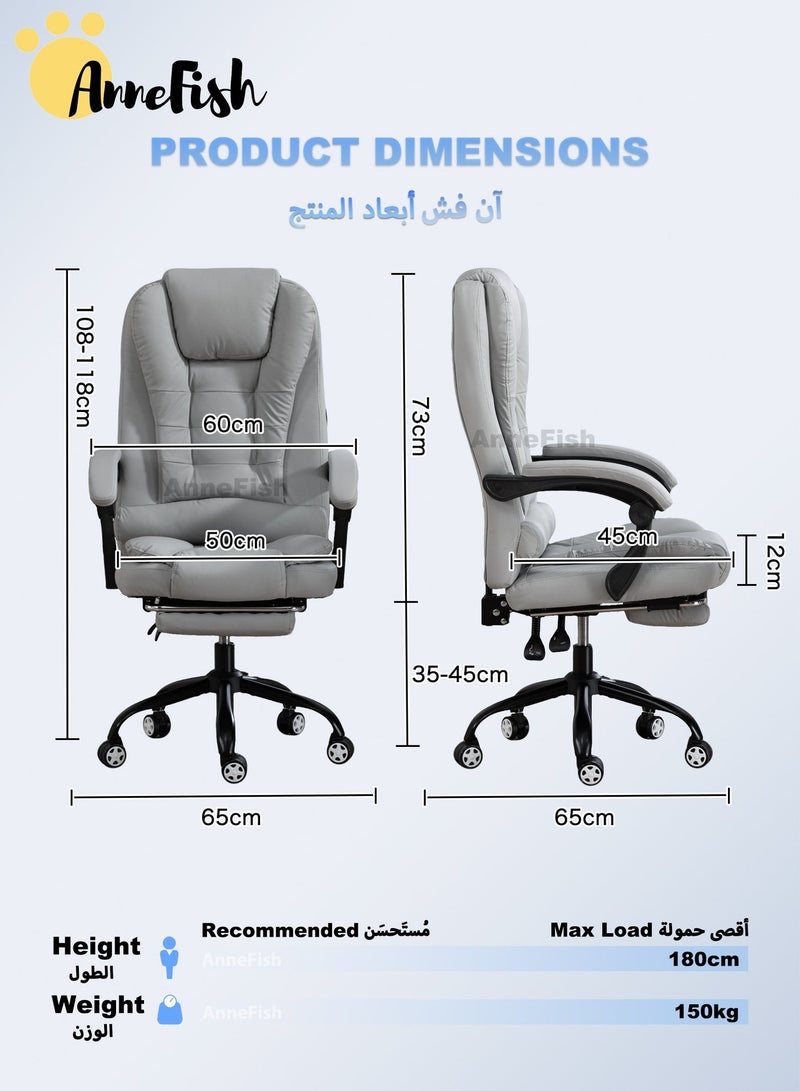 AnneFish Executive Ergonomic Cloud Office Chair Cat-Scratch-Resistant Leather Reclining Desk Computer Swivel Silent Wheel Adjustable Height High-Back Big Gaming Chair with Two Points Massage - Image 2