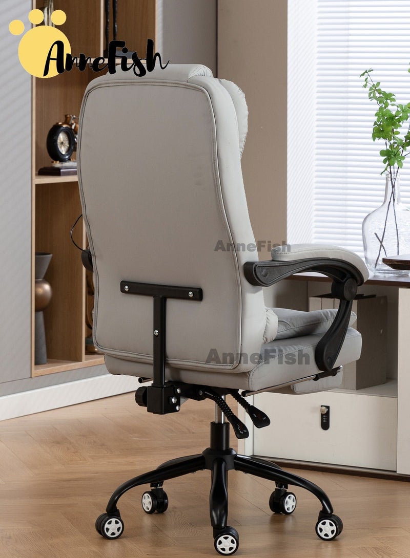 AnneFish Executive Ergonomic Cloud Office Chair Cat-Scratch-Resistant Leather Reclining Desk Computer Swivel Silent Wheel Adjustable Height High-Back Big Gaming Chair with Two Points Massage - Image 4