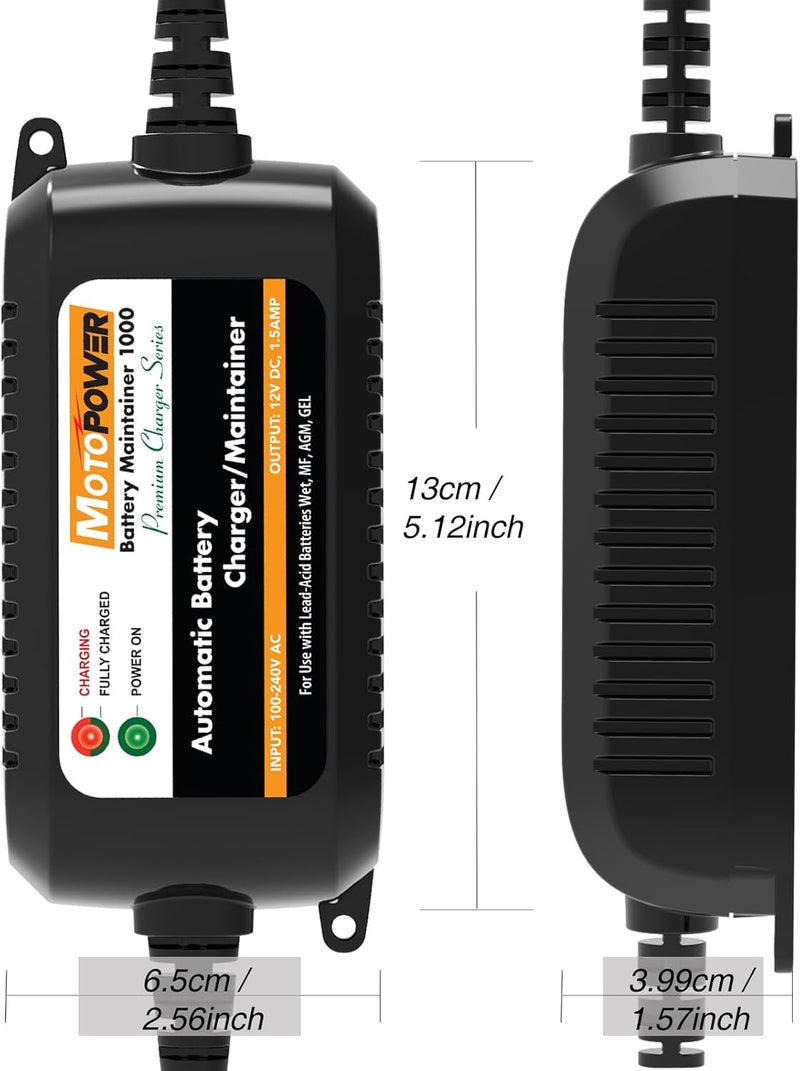 MOTOPOWER MP00206A 12V 1.5Amp Automatic Battery Charger, Battery Maintainer for Cars, Motorcycles, ATVs, RVs, Powersports, Boat and More - Image 5