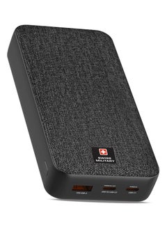 SWISS MILITARY 20000mAh Power Bank (Cable Included) - 20W PD Fast Charging, USB-C & USB-A Ports, LED Indicator, Overcharge Protection for iPhone, Samsung, iPad, Android Tablets - Black  - Image 1