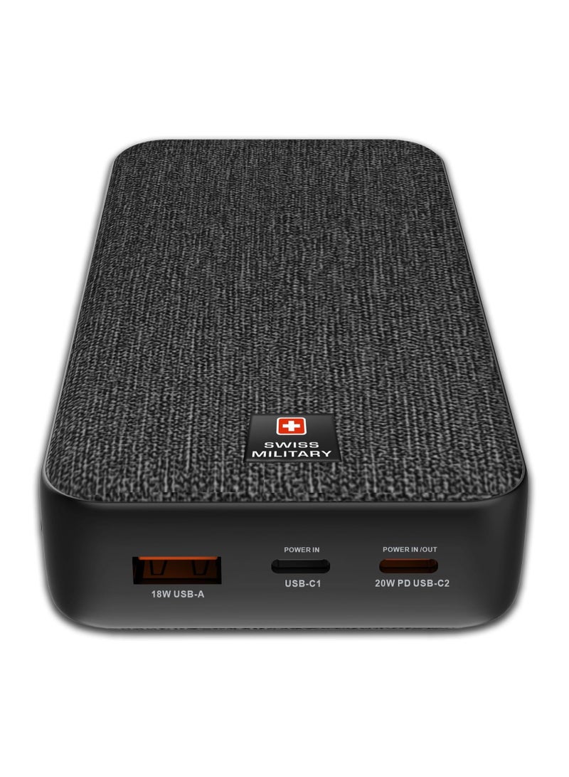 20000mAh Power Bank (Cable Included) - 20W PD Fast Charging, USB-C & USB-A Ports, LED Indicator, Overcharge Protection for iPhone, Samsung, iPad, Android Tablets - Black