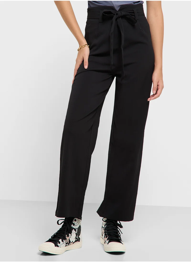 جينجر Paperbag Waist Wide Leg Pants