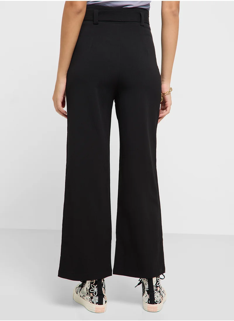 جينجر Paperbag Waist Wide Leg Pants