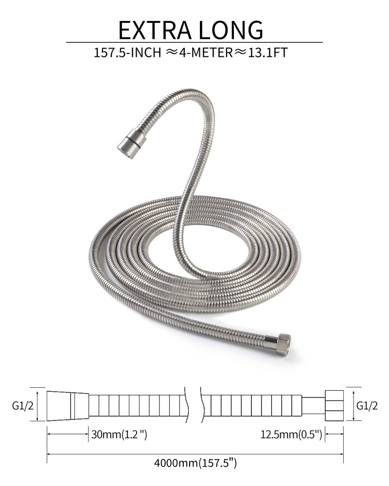 PHASAT Shower Hose,157 Inches Extra Long Shower Hose Replacement,304 Stainless Steel Shower Head Hose Extension Brushed Nickel,A3107N-4.0 - Image 2