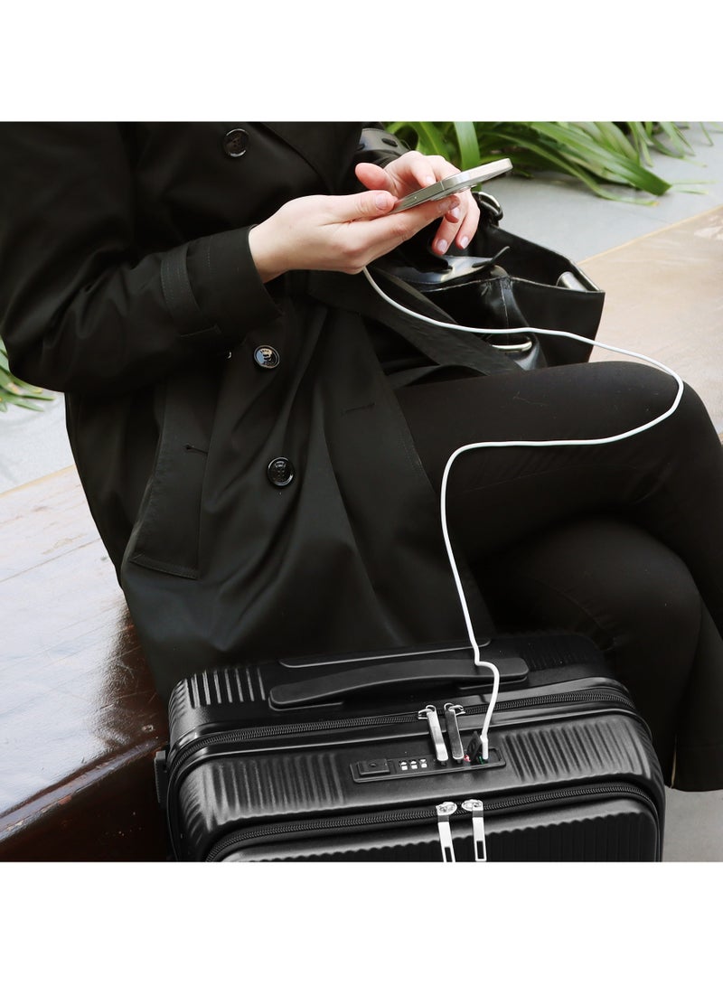 بيج ديزاين حقيبة سفر محمولة من Biggdesign Moods Up مع عجلات دوارة، حامل أكواب، منفذ USB ونظام قفل TSA بسعة 20 بوصة باللون الأسود - Image 5