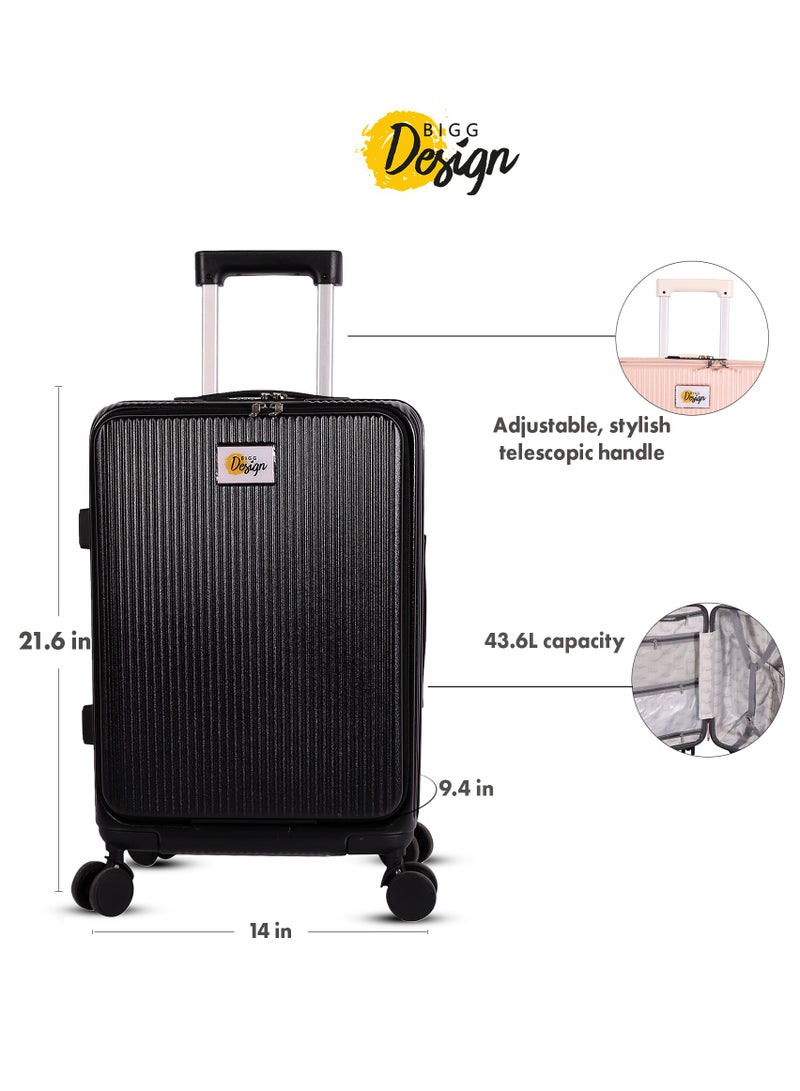 بيج ديزاين حقيبة سفر محمولة من Biggdesign Moods Up مع عجلات دوارة، حامل أكواب، منفذ USB ونظام قفل TSA بسعة 20 بوصة باللون الأسود - Image 2