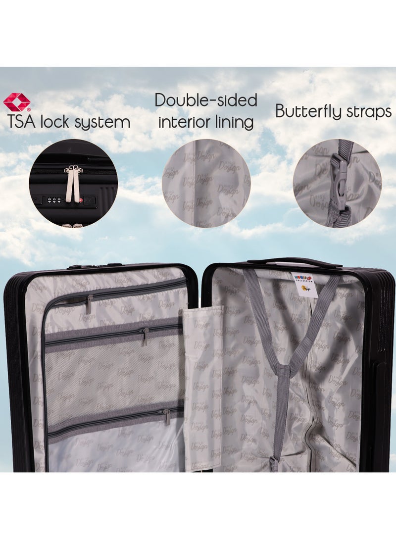 بيج ديزاين حقيبة سفر محمولة من Biggdesign Moods Up مع عجلات دوارة، حامل أكواب، منفذ USB ونظام قفل TSA بسعة 20 بوصة باللون الأسود - Image 4