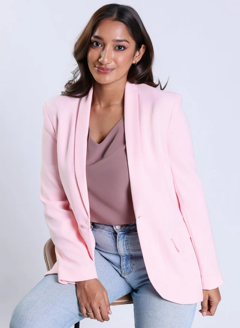Zigzag Over Sized Formal Blazer- Pastel Pink