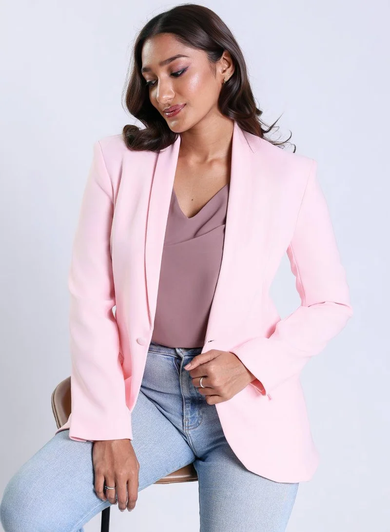 Zigzag Over Sized Formal Blazer- Pastel Pink