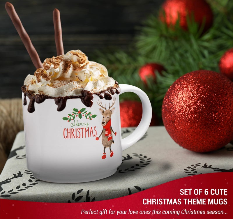 Bruntmor Ceramic Christmas Mug Set of 6 - Non-Toxic & Lead-Free Coffee Mugs with Festive Holiday Designs - Reusable Cup for Tea and Coffee - 14oz - Image 2