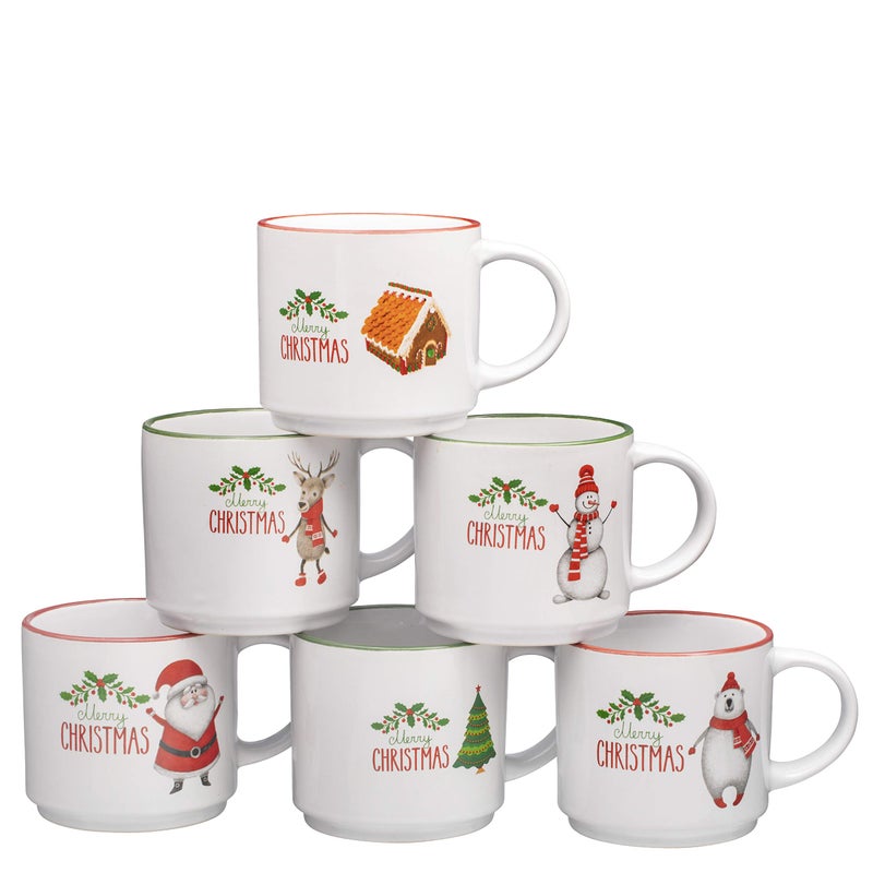 Bruntmor Ceramic Christmas Mug Set of 6 - Non-Toxic & Lead-Free Coffee Mugs with Festive Holiday Designs - Reusable Cup for Tea and Coffee - 14oz - Image 4