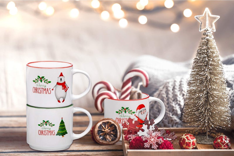 Bruntmor Ceramic Christmas Mug Set of 6 - Non-Toxic & Lead-Free Coffee Mugs with Festive Holiday Designs - Reusable Cup for Tea and Coffee - 14oz - Image 5