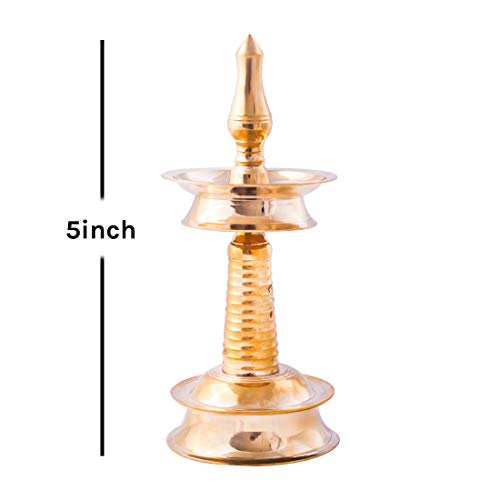 ROLIMOLI Pure Brass Kerala Samay Diya Nilavilakku Traditional Oil Lamp South Indian Style Diwali Puja Decorative Lamp (Gold, 5 Inch) - Image 2