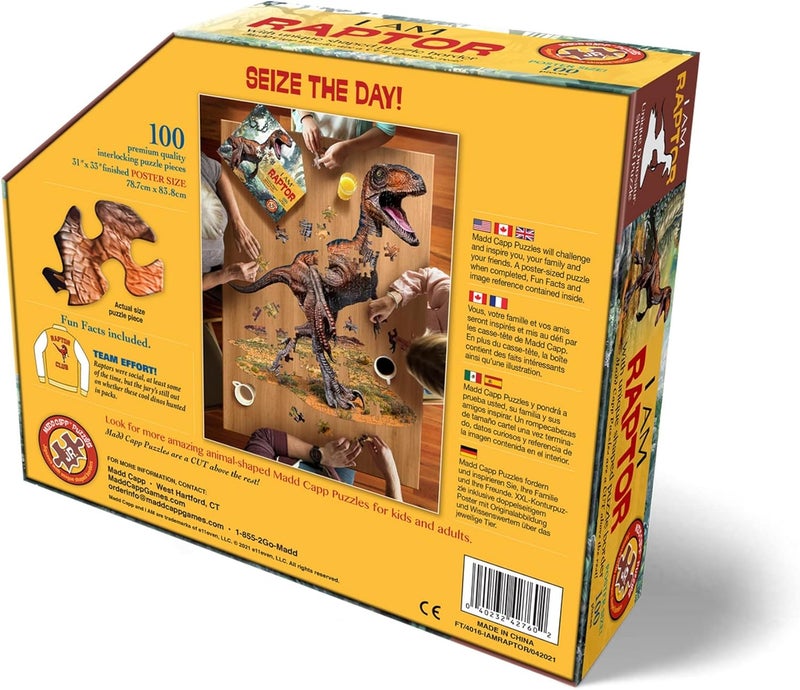 Madd Capp Raptor 100 Piece Jigsaw Puzzle for Ages 6 and Up - 4016 - Unique Animal-Shaped Border, Poster Size When Completed, Oversized Puzzle Pieces for Easy Handling, Includes Educational Fun Facts - Image 3