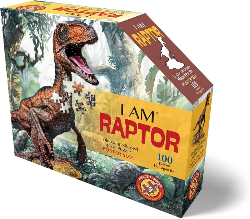 Madd Capp Raptor 100 Piece Jigsaw Puzzle for Ages 6 and Up - 4016 - Unique Animal-Shaped Border, Poster Size When Completed, Oversized Puzzle Pieces for Easy Handling, Includes Educational Fun Facts - Image 2