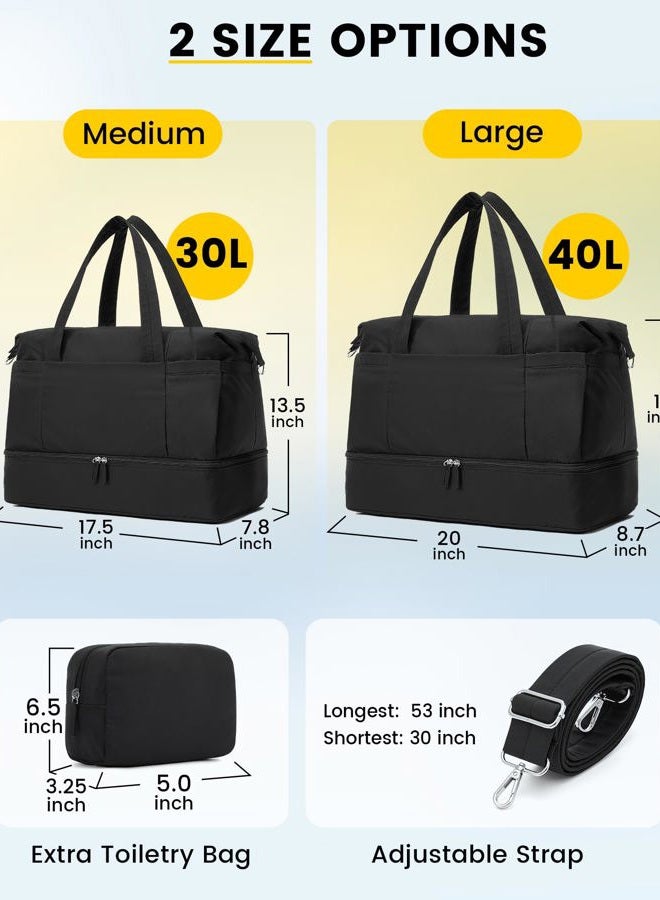 Vorspack Duffle Bag for Travel - 30/40L Gym Bag for Women Men Personal Item Travel Bag with Shoe Pocket Toiletry Bag Lightweight Carry On Bag for Weekender Overnight Sports, Black, 30L - Image 2