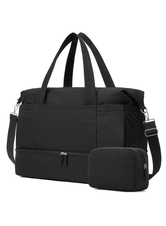 Vorspack Duffle Bag for Travel - 30/40L Gym Bag for Women Men Personal Item Travel Bag with Shoe Pocket Toiletry Bag Lightweight Carry On Bag for Weekender Overnight Sports, Black, 30L - Image 1