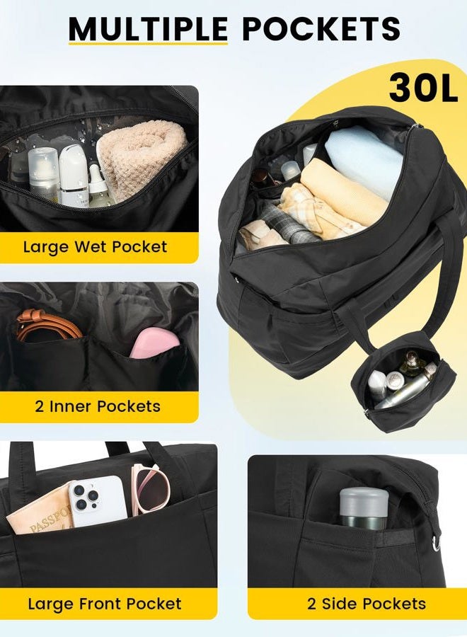 Vorspack Duffle Bag for Travel - 30/40L Gym Bag for Women Men Personal Item Travel Bag with Shoe Pocket Toiletry Bag Lightweight Carry On Bag for Weekender Overnight Sports, Black, 30L - Image 3