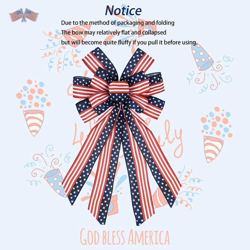 Voeveca Large Patriotic Bow Wreath 4th of July Decor American Flag Bow for Indoor Outdoor Red with Blue Stars Bunting Holiday Memorial Day Decorations Independence Day Party Backdrops (1, 11.4x20.8'' Blue) - Image 4
