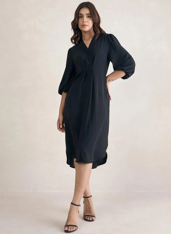 Femmella Femmella Balloon Sleeve Button Down Midi Dress