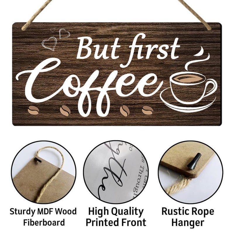 tosles Coffee Kitchen Decor But First Coffee Sign Coffee Bar Signs Coffee Wall Art Wood Sign For Coffee Station Decor Coffee Decorations 6 x 12 Inch - Image 1