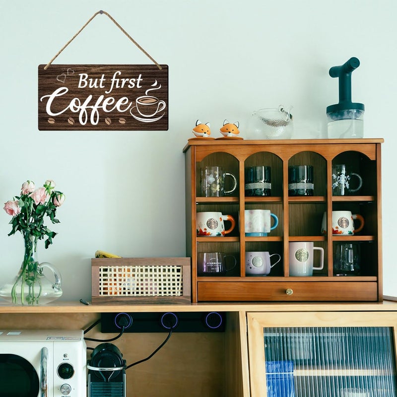 tosles Coffee Kitchen Decor But First Coffee Sign Coffee Bar Signs Coffee Wall Art Wood Sign For Coffee Station Decor Coffee Decorations 6 x 12 Inch - Image 2