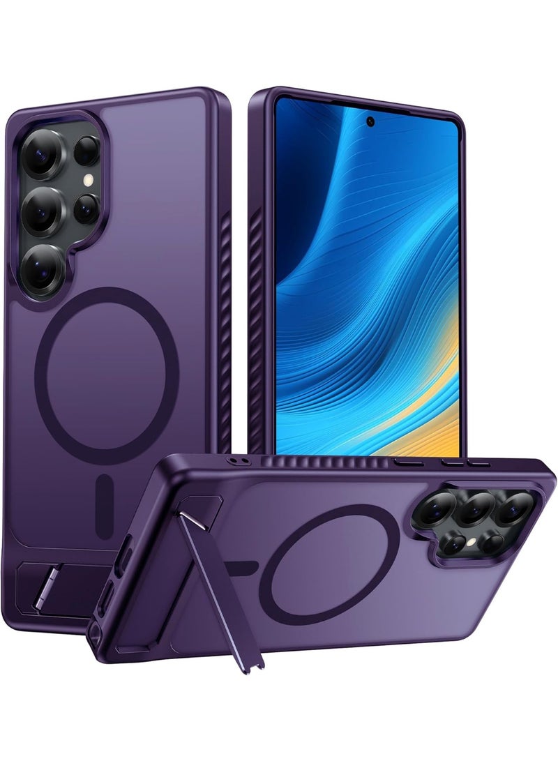 Magnetic for Samsung Galaxy S25 Ultra Case Matte Purple with Metal Kickstand, S25 Ultra Phone Case Compatible with MagSafe, Frosted Translucent Shockproof Anti-Scratch Slim Fit Military-Grade Protective Case (Matte Purple) - Image 1