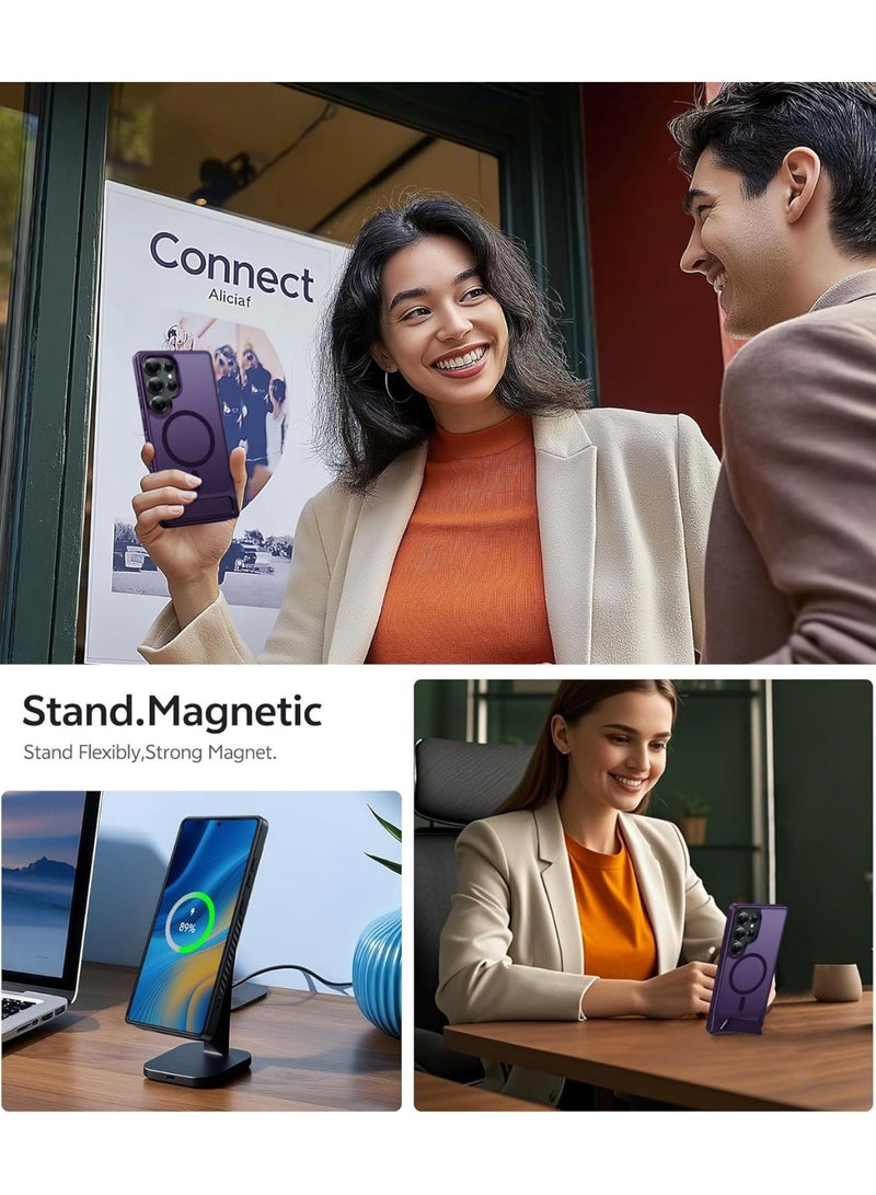 Magnetic for Samsung Galaxy S25 Ultra Case Matte Purple with Metal Kickstand, S25 Ultra Phone Case Compatible with MagSafe, Frosted Translucent Shockproof Anti-Scratch Slim Fit Military-Grade Protective Case (Matte Purple) - Image 5