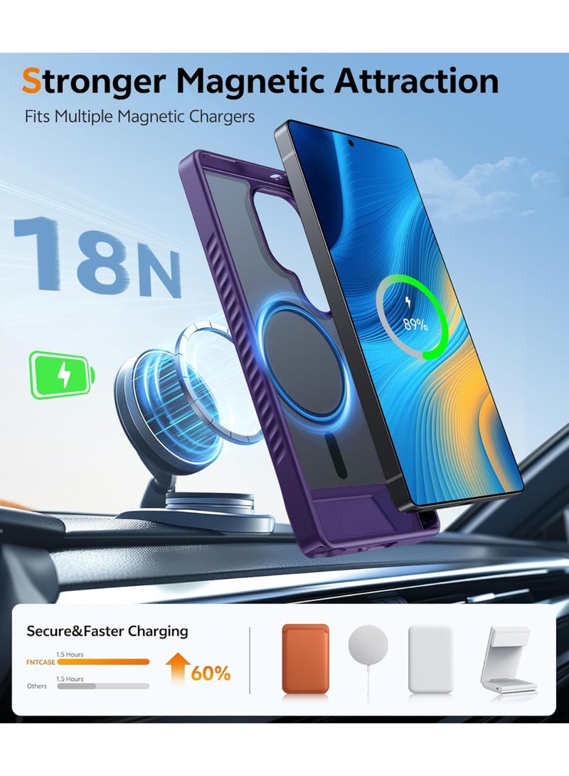 Magnetic for Samsung Galaxy S25 Ultra Case Matte Purple with Metal Kickstand, S25 Ultra Phone Case Compatible with MagSafe, Frosted Translucent Shockproof Anti-Scratch Slim Fit Military-Grade Protective Case (Matte Purple) - Image 2