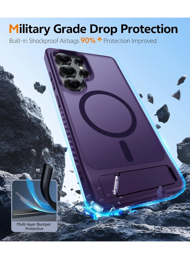 Magnetic for Samsung Galaxy S25 Ultra Case Matte Purple with Metal Kickstand, S25 Ultra Phone Case Compatible with MagSafe, Frosted Translucent Shockproof Anti-Scratch Slim Fit Military-Grade Protective Case (Matte Purple) - Image 4