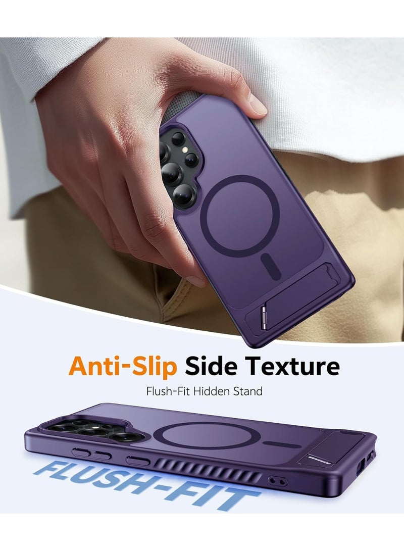Magnetic for Samsung Galaxy S25 Ultra Case Matte Purple with Metal Kickstand, S25 Ultra Phone Case Compatible with MagSafe, Frosted Translucent Shockproof Anti-Scratch Slim Fit Military-Grade Protective Case (Matte Purple) - Image 3