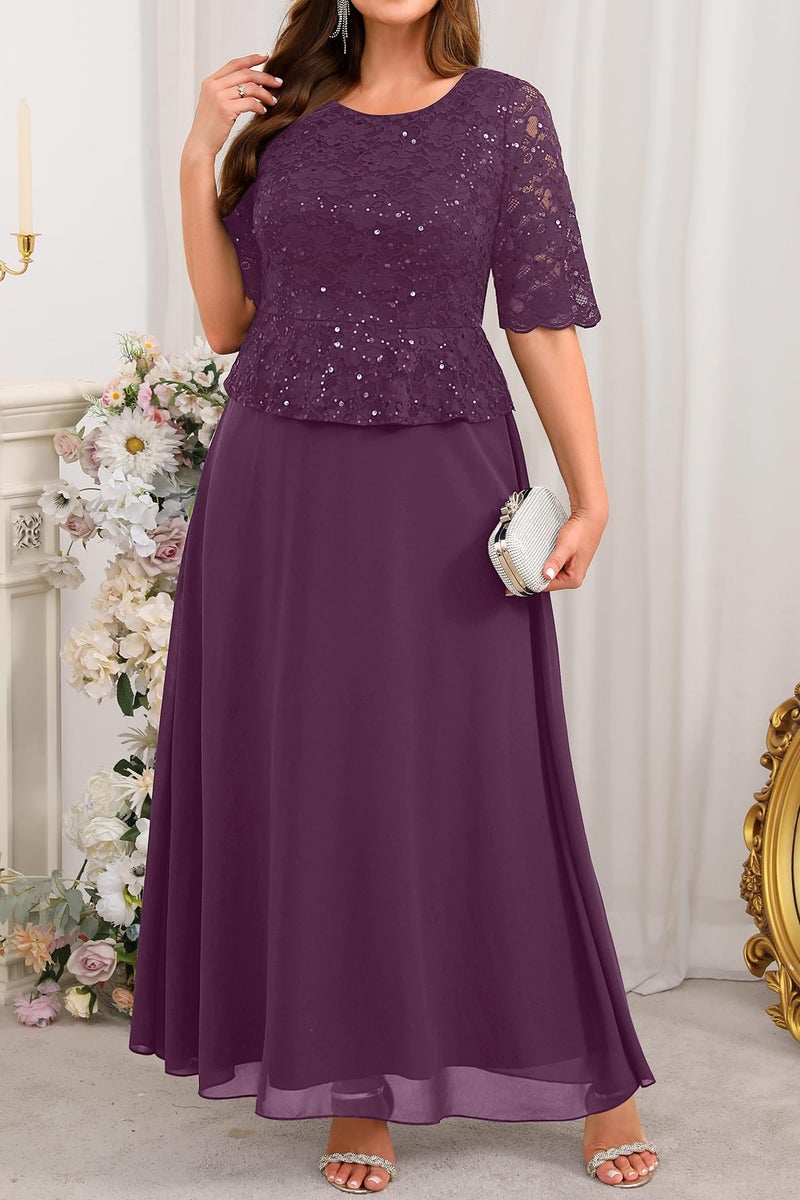 Talisea Mother of The Bride Dresses Plus Size Purple Formal Wedding Guest Evening Gowns Sequin Lace Bodice Long Dress for Women - Image 2