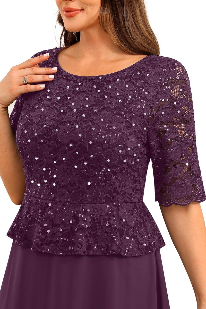 Talisea Mother of The Bride Dresses Plus Size Purple Formal Wedding Guest Evening Gowns Sequin Lace Bodice Long Dress for Women - Image 5