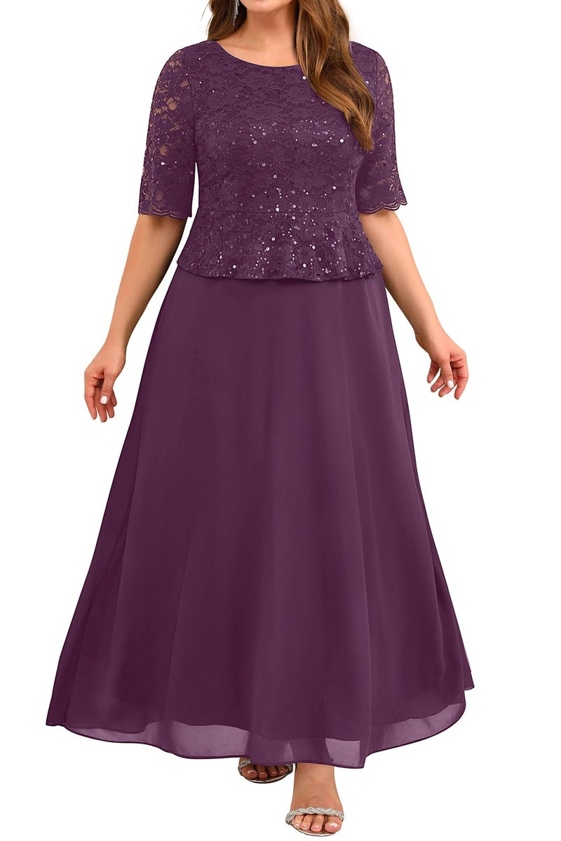 Talisea Mother of The Bride Dresses Plus Size Purple Formal Wedding Guest Evening Gowns Sequin Lace Bodice Long Dress for Women - Image 1