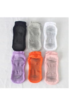 Generic Multi-colored girls yoga socks, 6 pairs，one size, perfect for all yoga, Pilates, ballet....    (Bright orange/lotus pink/black/light grey/white/purple)  - Image 2
