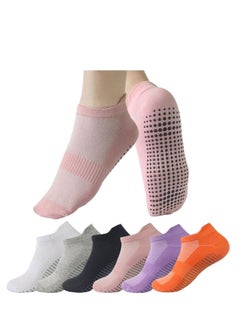 Generic Multi-colored girls yoga socks, 6 pairs，one size, perfect for all yoga, Pilates, ballet....    (Bright orange/lotus pink/black/light grey/white/purple)  - Image 1