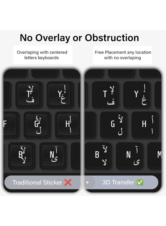 Arabic Keyboard Stickers – 3D Transfer Lettering | No Residue, Transparent-Free Design | Easy Application for Laptop & Desktop | Perfect for Arabic Typing – Clean, Factory Look (White) - Image 3