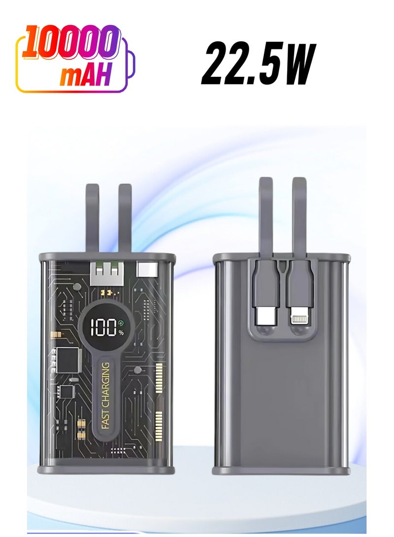xinzhen Transparent Power Bank P108 - 10000mAh, Ultra-Fast Charging 22.5W/PD20W, Digital LED Display, LED Light Gray  - Image 1