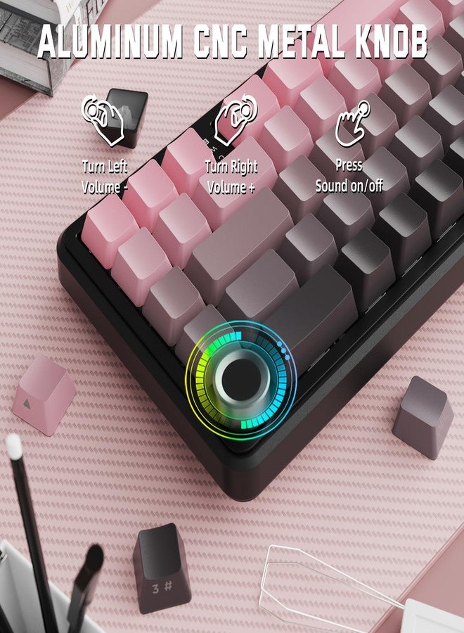 MAMBASNAKE Attack Shark X66 Gasket Wireless Mechanical Keyboard with Volume Knob,60% Bluetooth/2.4GHz/Wired Gaming Keyboard,RGB Backlit,Side Printed PBT Keycaps,66 Keys Hot Swappable for PC/MAC,Pink - Image 3