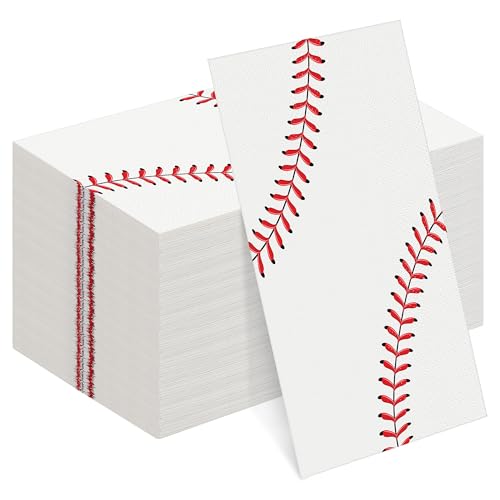 Kochorie 96 Pieces Baseball Napkins 78 x 43 Inches Paper Baseball Party Decorations Disposable Baseball Themed Party Supplies Baseball Pattern Cocktail Napkins for Baseball Party Sports Birthday - Image 1