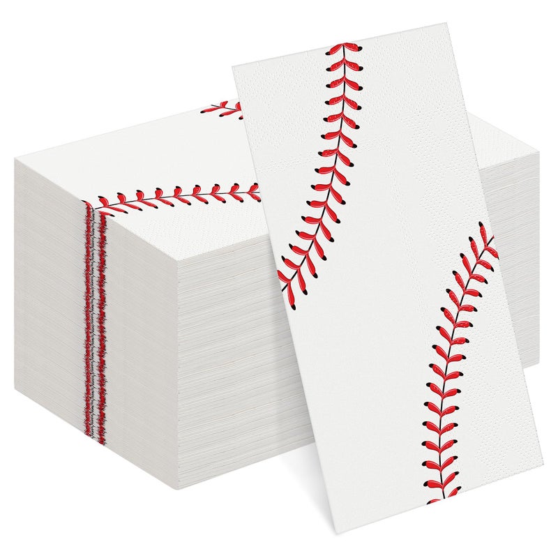Kochorie 96 Pieces Baseball Napkins 78 x 43 Inches Paper Baseball Party Decorations Disposable Baseball Themed Party Supplies Baseball Pattern Cocktail Napkins for Baseball Party Sports Birthday - Image 3