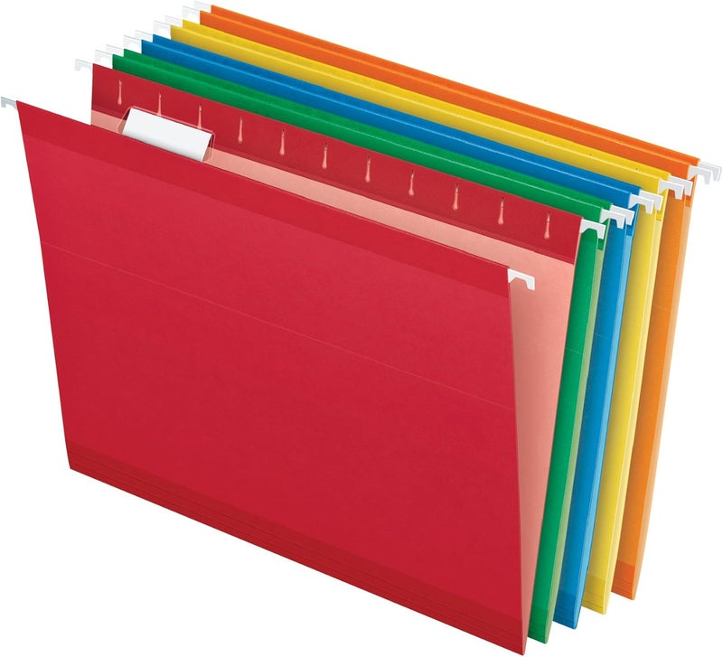 Pendaflex Hanging File Folders, 25 Pack, Letter Size (8.5" x 11"), Assorted Colors: Green, Blue, Red, Yellow, Orange, 5 Tab Positions, Reinforced, Includes Tabs and Inserts, Durable Hanging Files - Image 1