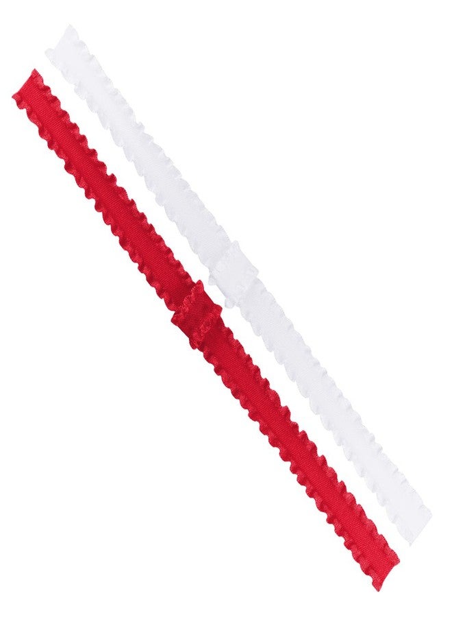 Wee Ones Baby Girls' Two Stretch Ruffle Edge Satin Add-A-Bow Baby Head Bands, 0-6 Months, White and Red - Image 1