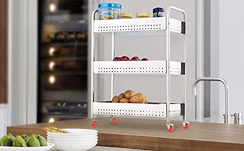 KAVID 3 Tier Stainless Steel Vegetable Trolley for Kitchen Vegetable Stand with 4 Wheels 3 Basket to Store Vegetable Fruits and Bathroom and Kitchen Office Accessories - Image 4