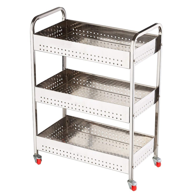 KAVID 3 Tier Stainless Steel Vegetable Trolley for Kitchen Vegetable Stand with 4 Wheels 3 Basket to Store Vegetable Fruits and Bathroom and Kitchen Office Accessories - Image 2