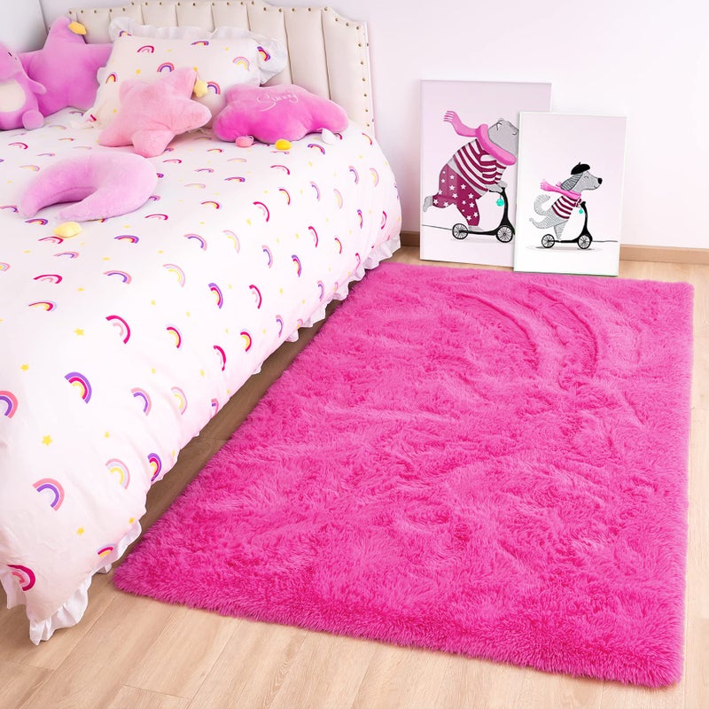 Noahas Fluffy Hot Pink Rugs for Bedroom Girls,Door Mat Indoor Entrance,2x3 Shaggy Small Non-Slip Entryway Entry Area Rugs,Soft Plush Bedside Throw Kids Carpet Home Decor - Image 1