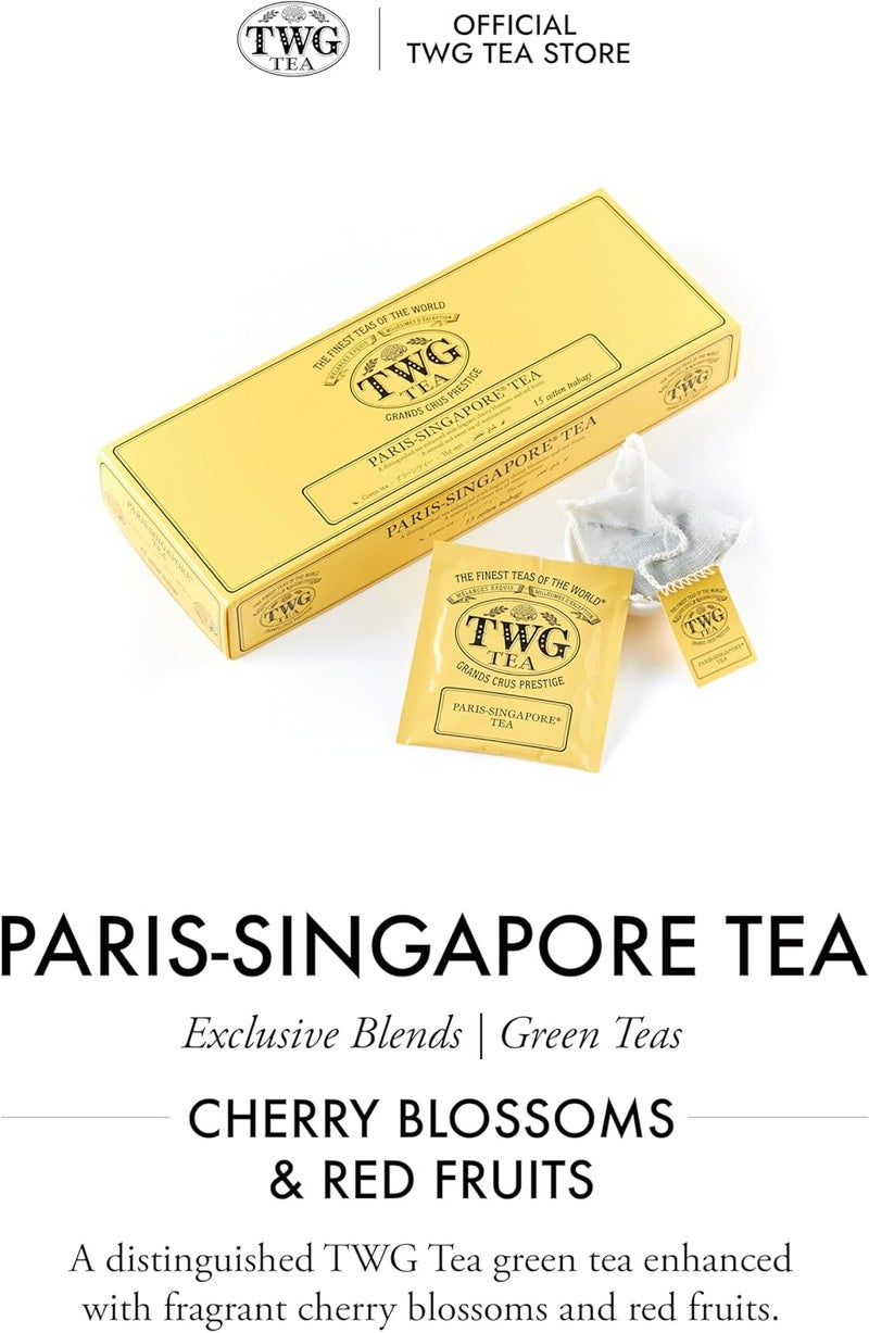 TWG Tea Paris-Singapore Green Tea with Cherry Blossoms & Red Fruits - 15 Hand Sewn Cotton Teabags Gift Set - Image 3