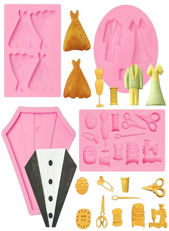 Xcake Lcook Wedding Silicone Molds Set, Dress and Tuxedo Cake Decorating Tools, Sewing Theme Fondant Chocolate Molds, Pink - Image 1
